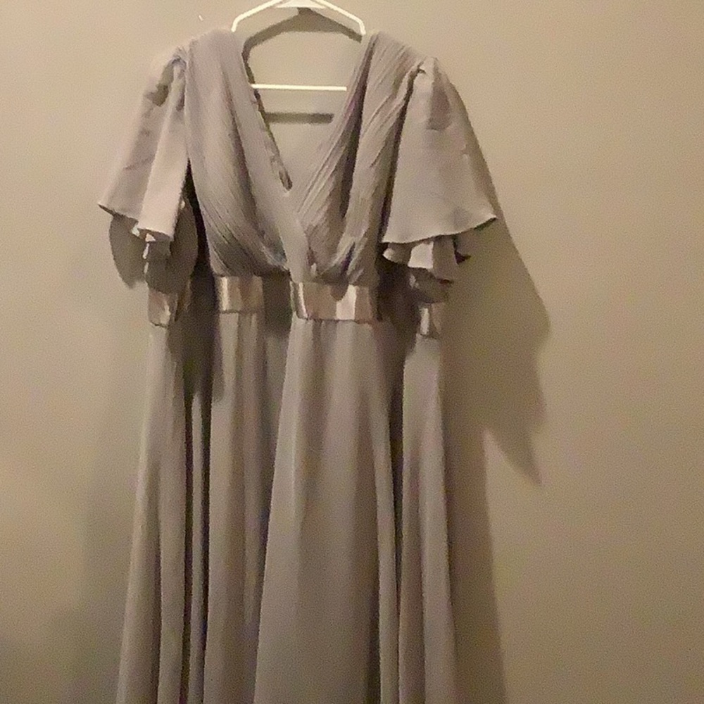 Ever Pretty Gray Ruffled Tiered Gown for Wedding Guest